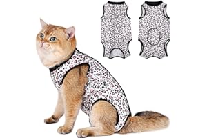 Due Felice Cat Surgery Recovery Suit Small Dog Surgical Recovery Onesie Pet After Surgery Wear for Female Male Cat Doggy Pink Leopard/S
