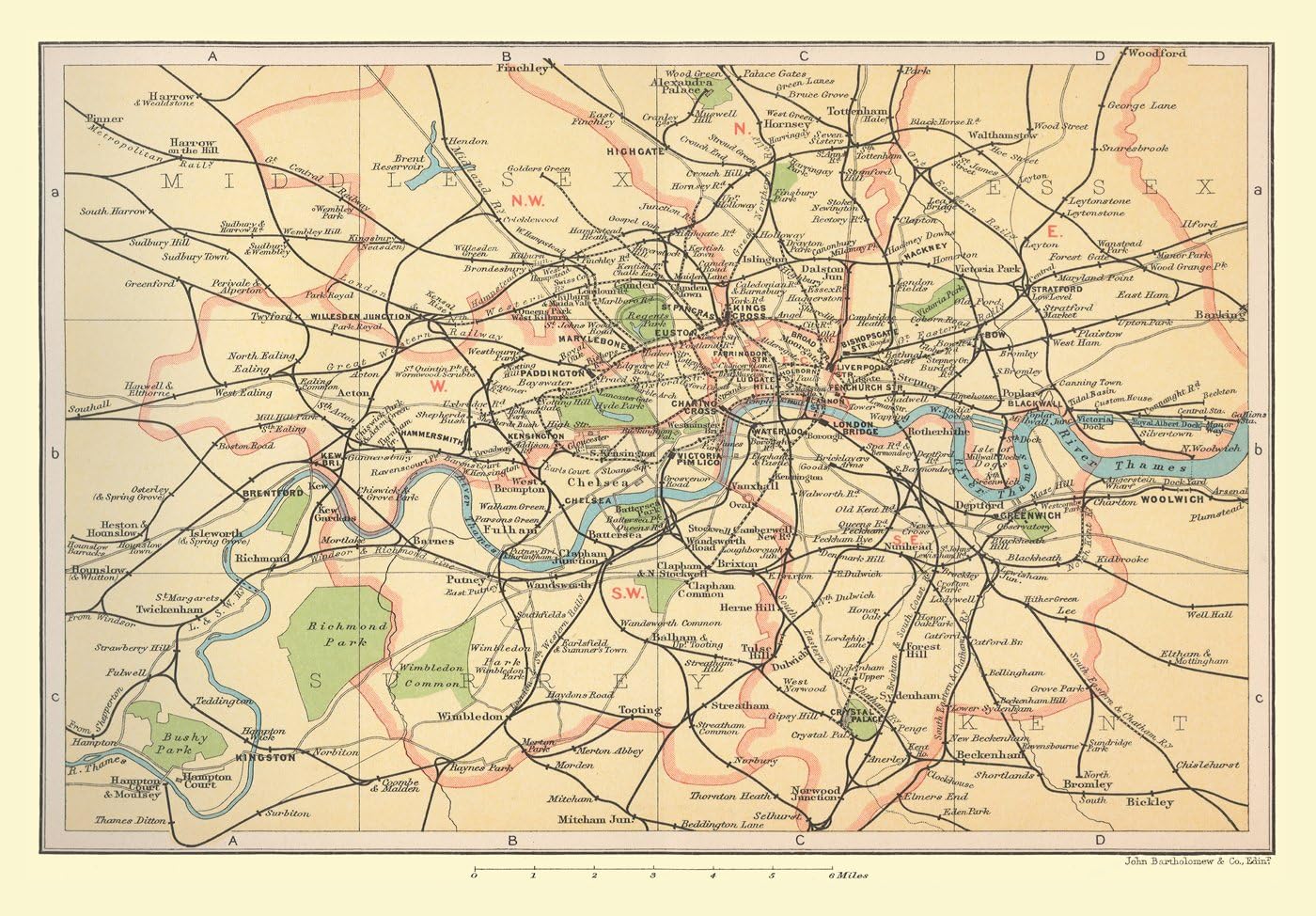 1000 Piece Jigsaw Puzzle - Map of the Railways of London Suburbs and Postal Districts 1908