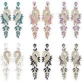 Gorgoos 6 Pairs Leaf Design Drop chandelier Earrings dangle with Crystal Accents Bridal Wedding Evening Party Jewelry for Women ﻿