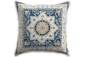 RBAFAO Bohemian Pillow Covers | Vintage Floral & Carpet Design | Double Sided Blue White Decorative Pillowcases for Couch, Bed | Indoor Outdoor Boho Home Decor (White&Blue, 18x18inches)