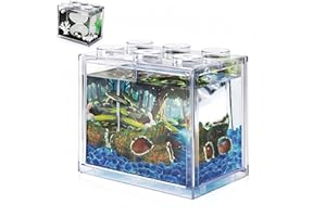 TSXUREPAW Small Betta Fish Tank, Mini Sea Monkey Tank Aquarium Kit with Gravel & Background Resin Decor, 0.6 Gallon Stackable Tabletop Fish Bowl Accessories for Shrimp Seaweed Ball