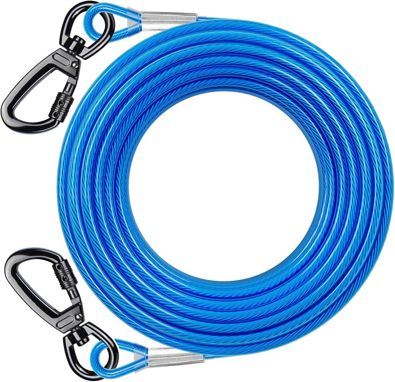 Chuiendi Dog Tie Out Cable 360° Swivel Lockable Hook PVC Coated 10ft-120ft