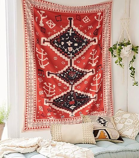 Morocco Inspired Wall Tapestry Red Wall Hanging Floral Tapestry