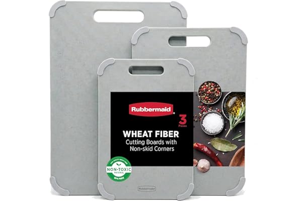 Rubbermaid 3pc Reversible Wheat Fiber Cutting Board Set | BPA Free Cutting Boards for Kitchen – Dishwasher Safe, Non-Slip Corners & Lightweight | Large Cutting Board for Meat, Veggies & Fruits