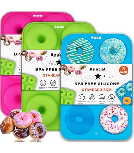 3-Piece Silicone Donut Baking Molds Set - 6 Cavity Flower & Swirl Designs