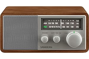 Sangean SG-116 AM/FM Analog Wooden Cabinet Receiver, Walnut-Silver