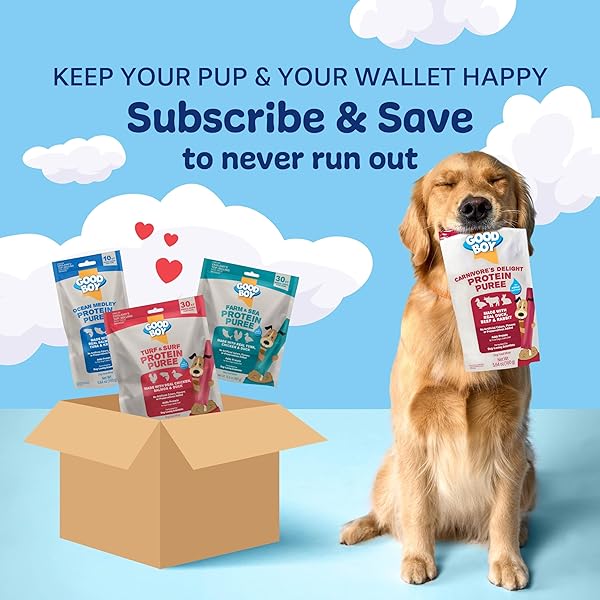 GOOD BOY FARM & SEA PROTEIN PUREES DOG FOOD MIXERS FOR ALL ADULT DOGS, 10 COUNT, EASY SINGLE-SERVE TRIPLE FLAVOR TOPPER TREATS WITH TUNA, CHICKEN AND DUCK