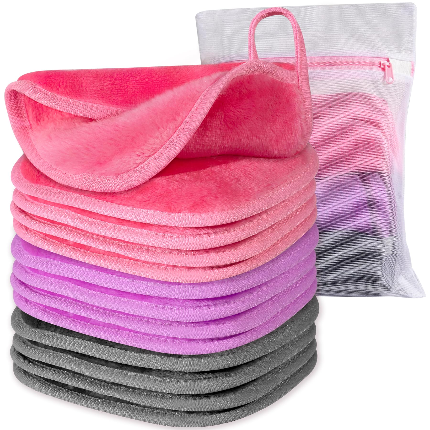Photo 1 of Makeup Remover Cloth, 6" x 6" Make Up Towels Reusable Face Cloth for Washing Face, 12 Pack Makeup Remover Pads Microfiber Face Washcloth with Mesh Bag, Just Water, Grey/Purple/Pink