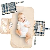 Tiny Twinkle Portable Diaper Changing Pad | Waterproof, Wipeable &amp; Compact Baby Changing Pad for Travel | Smart Wipes Pocket &amp; Organized Storage| Newborn Shower Gift (Gingham)