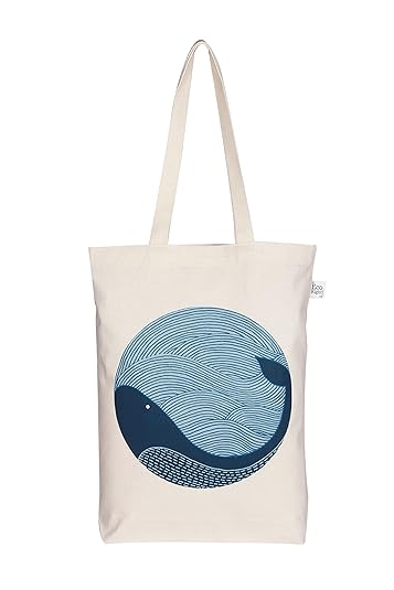 EcoRight Womens Canvas Ecofriendly Gusset Tote Bag Whale Doodle (Natural)