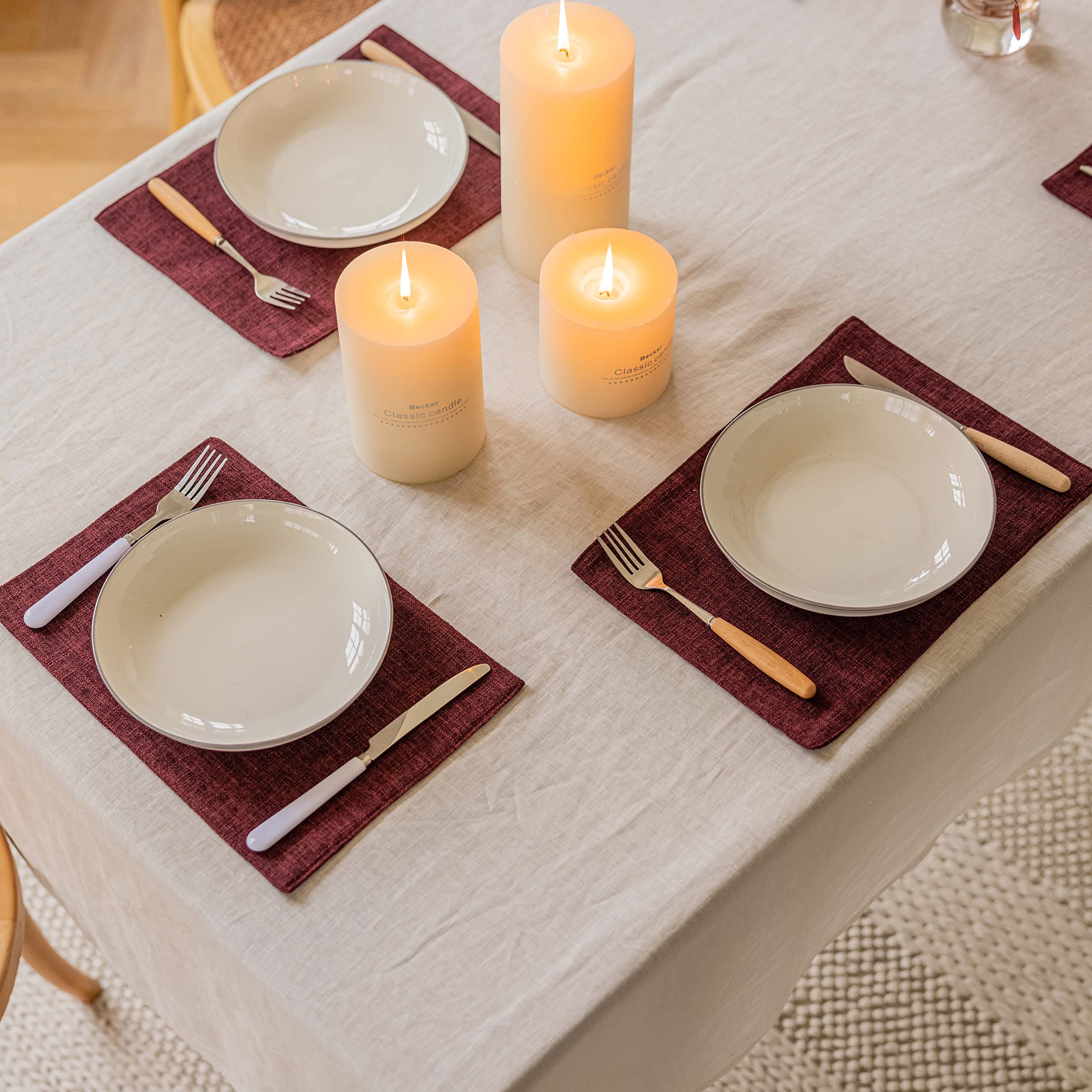 Photo 1 of Home Brilliant Red Placemats for Holiday Linen Placemats Heat Resistant Dining Table Mats Kitchen Place Mats Dinner Christmas Decor, Set of 6, Wine Red