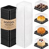 100 Set Plastic Single Individual Cupcake Containers Muffin Dome Holders with Lids, Mini Cupcake Containers Square Moon Cake Box Stand, Cookies Muffins Dome Box Mini Dessert Boxes- Black