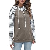 Veoyvo Womens Long Sleeve Tops Pullover Fashion Sweatshirts Double Hooded Block Casual Comfort With Kangaroo Pockets