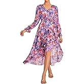 GRACE KARIN Long Sleeve Wedding Guest Dress 2025, Boho Maxi Fall Dresses, Chiffon Flowy Floral Dress Formal Cocktail Party