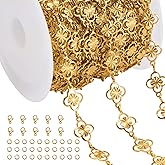 Jabogrii 16.4 Feet Gold Stainless Steel Chain for Jewelry Making Four Leaf Clover Chain Bulk Spool DIY Jewelry Making Supplies