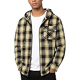 Hooded Flannel Shirt for Men Spring Casual Zip Up Plaid Hoodie Stylish Long Sleeve Plaid Shirts with Pocket