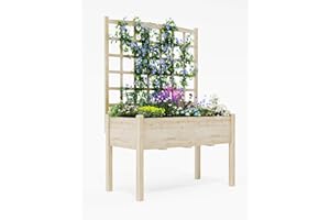 PeakPursuit 65" Tall Wooden Garden Planter with Trellis & Stand - Elevated Raised Bed with Liner for Vegetables, Herbs, Flowers - Patio, Balcony, Backyard Planter Box (46”LX23 WX65 H)
