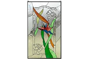 TMI ART PANEL 20"x34" Hanging Stained Glass Window Panel STRELIZIA Reginae, Bird of Paradise