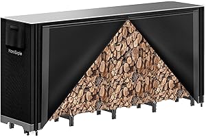 Mars Explo 8ft Firewood Rack Outdoor with Cover, Heavy Duty Wood Racks Outdoor for Firewood, Indoor Firewood Storage Log Rack with Cover Wood Holder Set Black