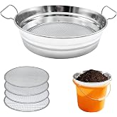 Soil Sifter for Gardening with Handles, Rock Sifter Fits 5 Gallon Bucket with 4 Replaceable Screens, Compost Sifter Dirt Sifter, Captures Dirt Rocks Sawdust