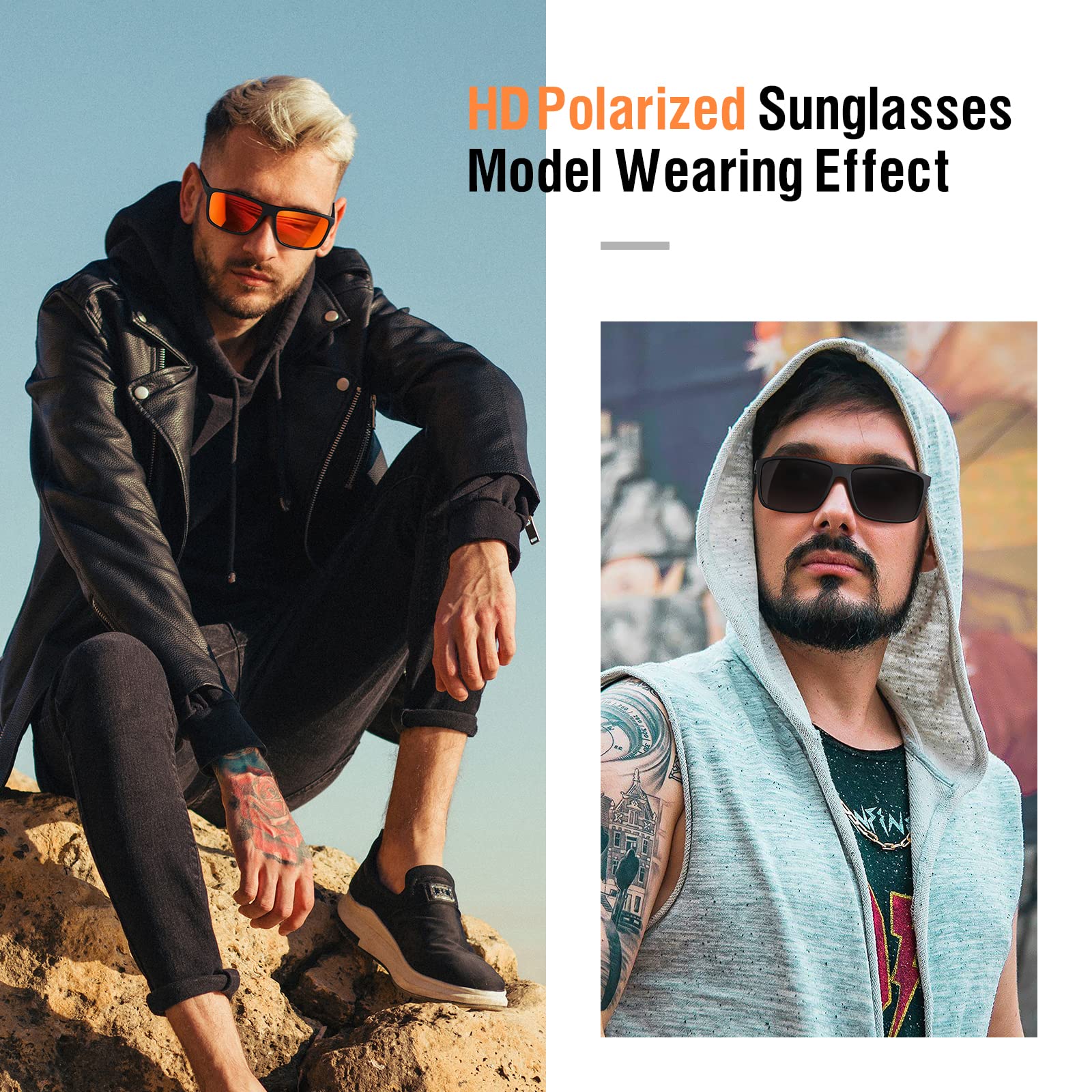 Sunglasses Men Polarized Sunglasses for Mens and Womens,Black Retro Sun Glasses Driving Fishing UV Protection