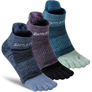 BATTLEDEER Merino Wool Toe Socks,Ankle Hiking Running Socks for Women Men | Prevent Blisters, Thick Cushion, Compression Stab