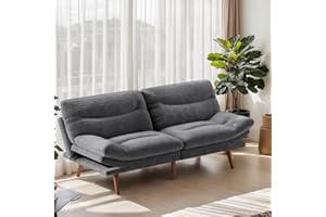 Marsail Futon Sofa Bed, 66.1” Futon Couch with Adjustable Backrest & Armrests, Convertible Small Sleeper Sofa Bed for Small Apartments, Study Room, Office, Corduroy Loveseat, Light Grey