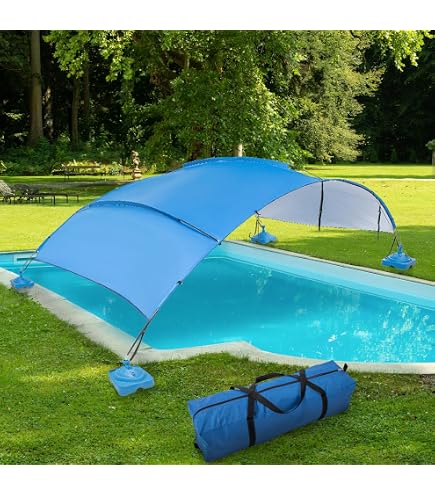 UPF 50+ Floating Pool Canopy – Instant Sun Shelter For Pool/Lake | Navy Blue With Weighted Base & Carry Bag