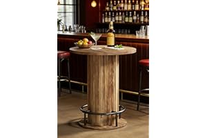 LITTLE TREE Round Bar Table, 31.5 Inch Compact Pub Table for Small Spaces, Farmhouse Cocktail Table for Home Bar, Kitchen, or