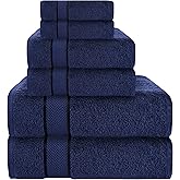 CRAFTBERRY Luxury Cotton Bath Towel Set - 6 Piece, Navy Blue, Solid, Heavy Weight, 100% Cotton, Machine Washable