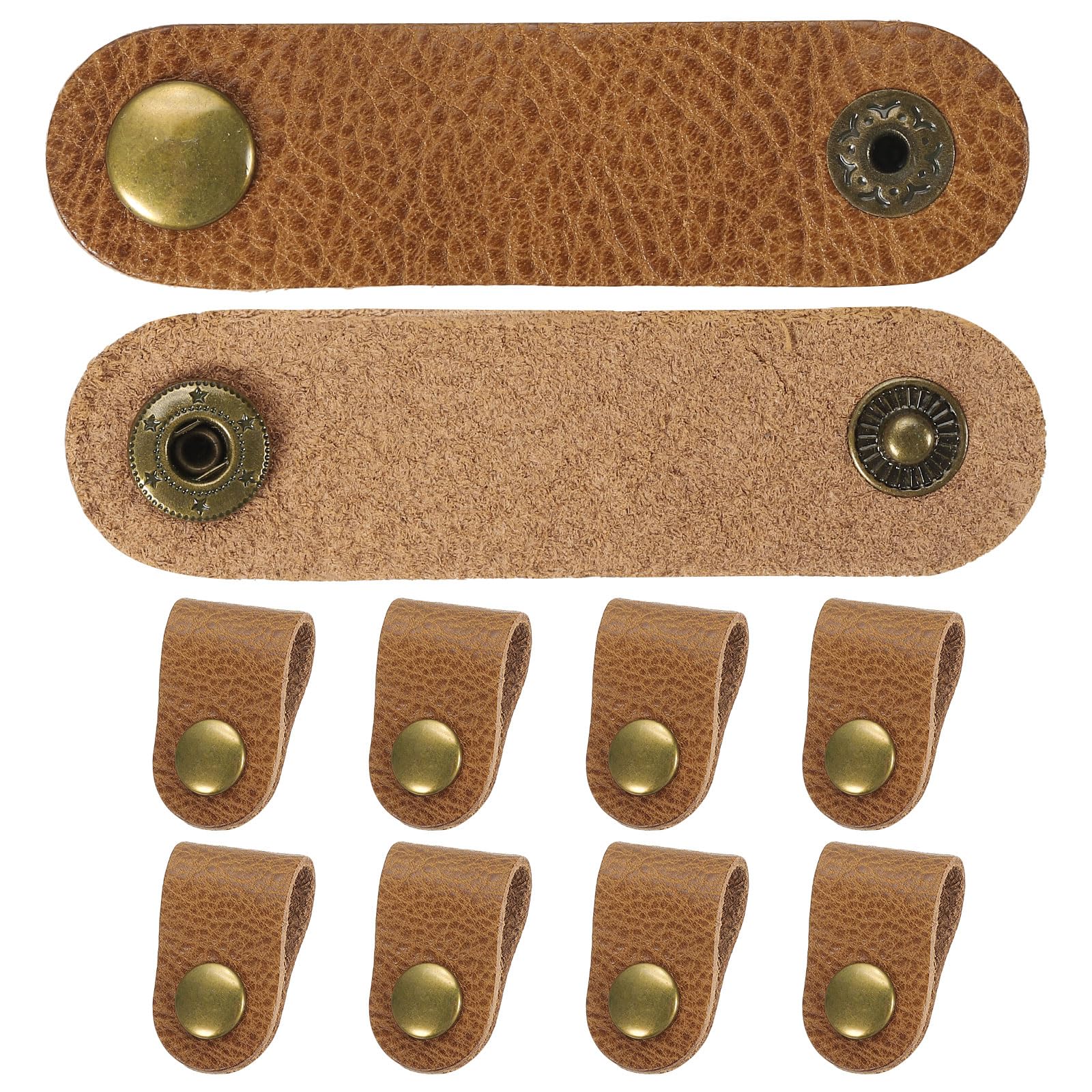PATIKIL Leather Cord Organizer Cable Straps, 10Pcs 8x2cm Portable Cable Leather Clips USB Holder Earphone Cord Management for Cable, Wire, Yellow Brown