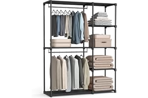 SONGMICS Portable Closet, Freestanding Closet Organizer, Clothes Rack with Shelves, Hanging Rods, Storage Organizer, for Cloakroom, Bedroom, 48.8 x 16.9 x 71.7 Inches, Black URYG026B02