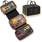 Marscamd Roll Up Tool Bag with 3 Clear Window Cases (One Detachable), Tri-fold Tool Bag Organizer for Hand Tools, Black
