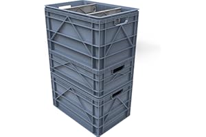 SIDIO CRATE Basic Pack - Two Full Size and One Half Size SidioCrate, Stackable Outdoor Organizer Storage Bins with Dividers - Navy Gray
