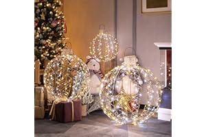 Tangkula Christmas LED Light Balls for Tree (3 Pack), Outside Lighted Sphere with 180 Warm White & 180 Cold White Lights, Holiday Lighted Decorations, Christmas Sphere Balls for Indoor Outdoor Decor