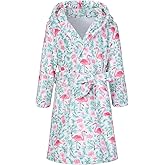 Funnycokid Girls Robe Plush Bathrobe Hooded Kids 4-14 Years