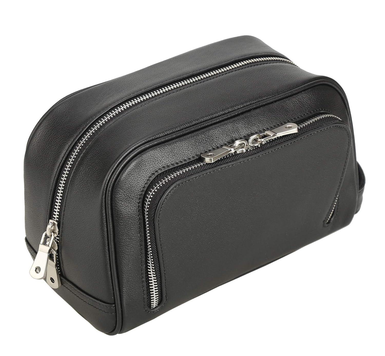 Polare Vintage Calfskin Leather Handmade Travel Toiletry Bag for Men - Dopp Kit - Shaving Kit With YKK Metal Zippers (Black)