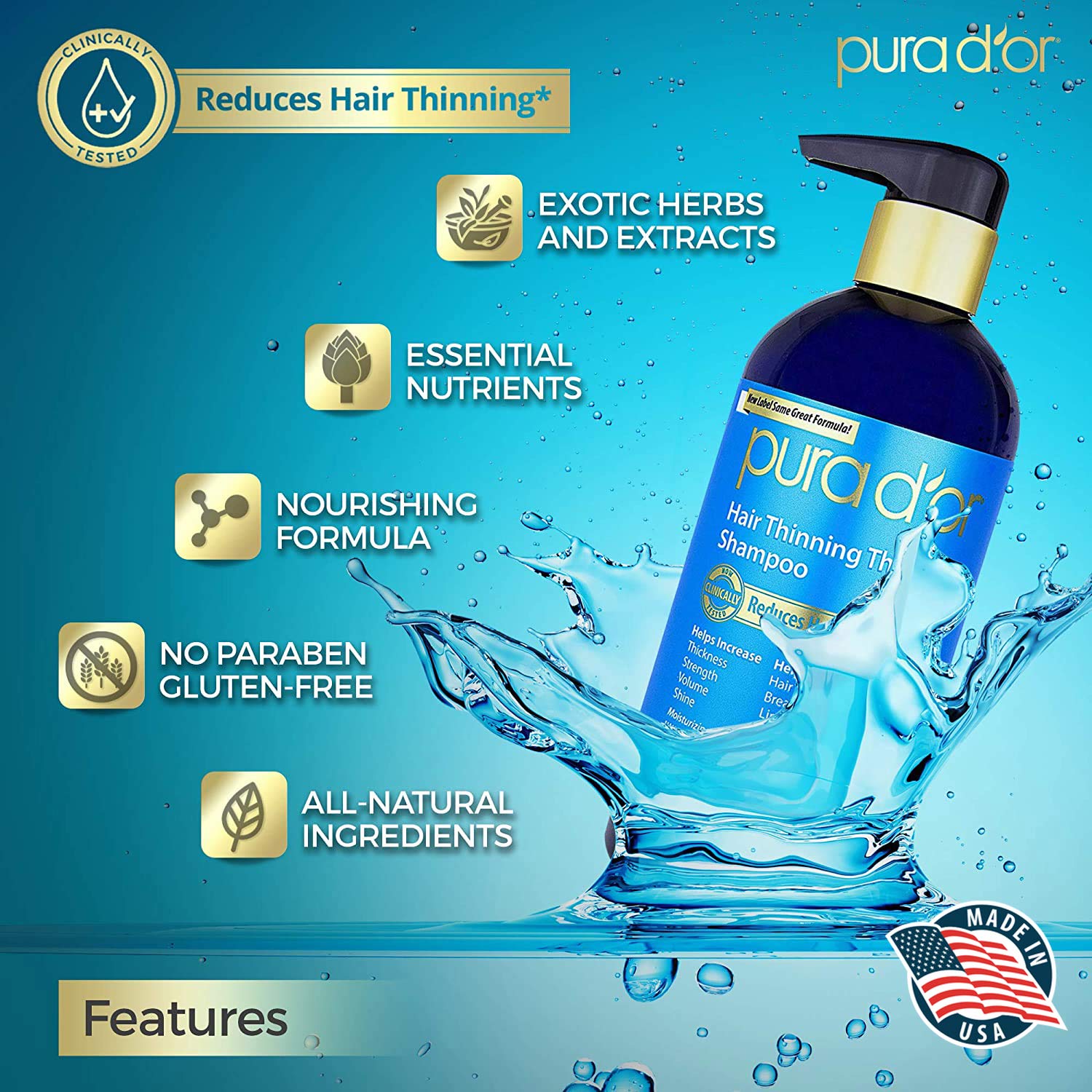 PURA D'OR Hair Thinning Therapy Biotin Shampoo VANILLA LAVENDER Scent (16 oz) w/Argan Oil, Herbal DHT Blockers, Zero Sulfates, Natural Ingredients For Men & Women, All Hair Types (Packaging may vary) : Beauty