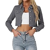 Allegra K Women's Denim Jackets 2026 Spring Casual Button Down Long Sleeves Cropped Jean Jacket