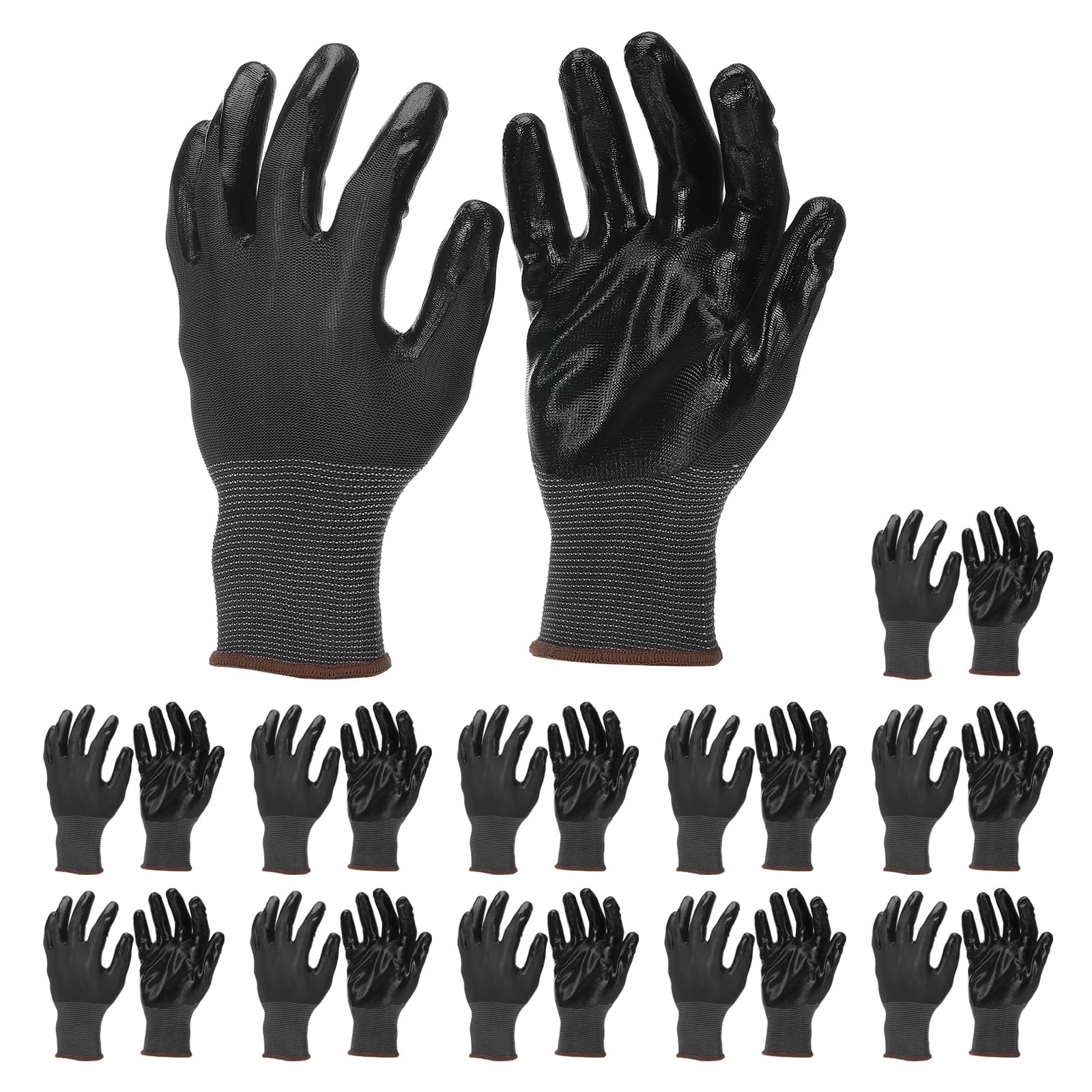 PATIKIL Safety Work Gloves Nitrile Coated, 12 Pair Non-slip Gardening Gloves Seamless Knit Working Gloves with Grip for Women Men Warehouse, Black, Large Size