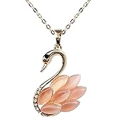 Navachi 18k Yellow Gold Plated Swan Bird Created-Opal Crystal Pendant Necklace 16"+2"