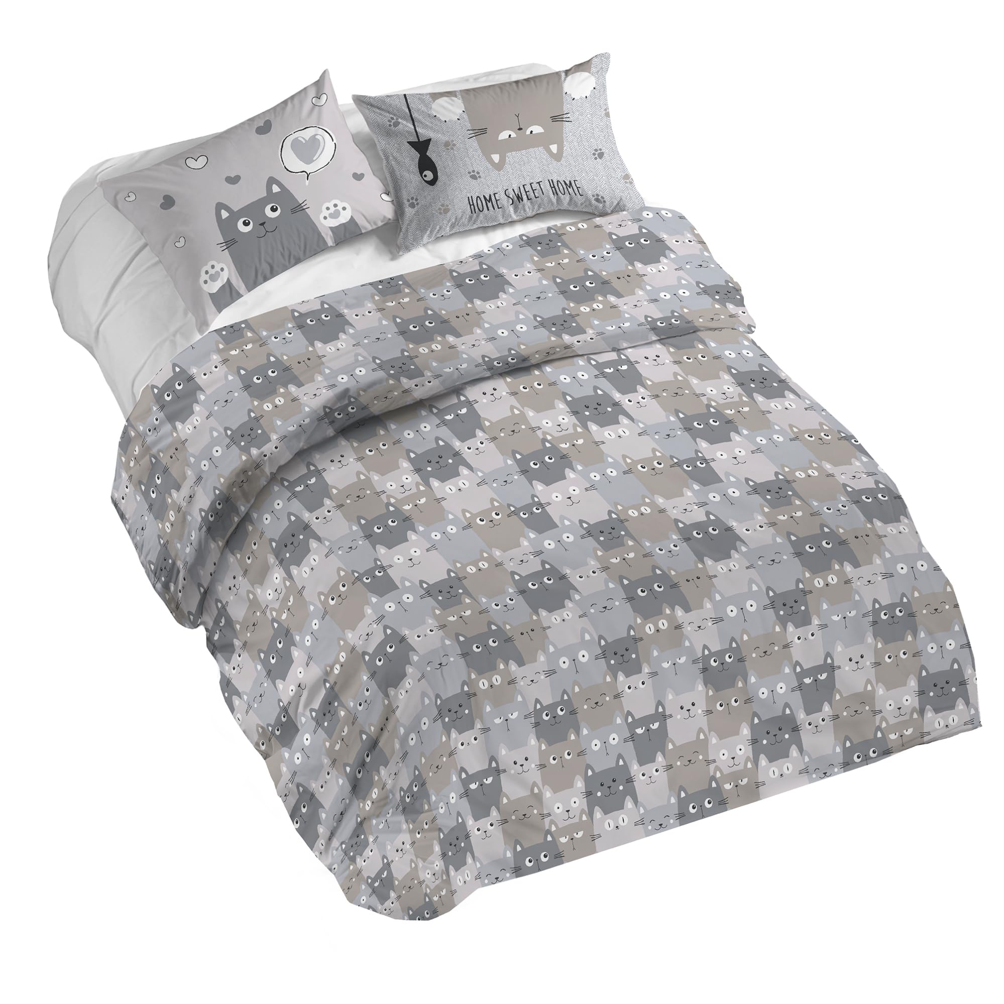 PENSIERI DELICATI Duvet Cover, Cotton, Happycat Grey, 160 x 190 cm — image 1