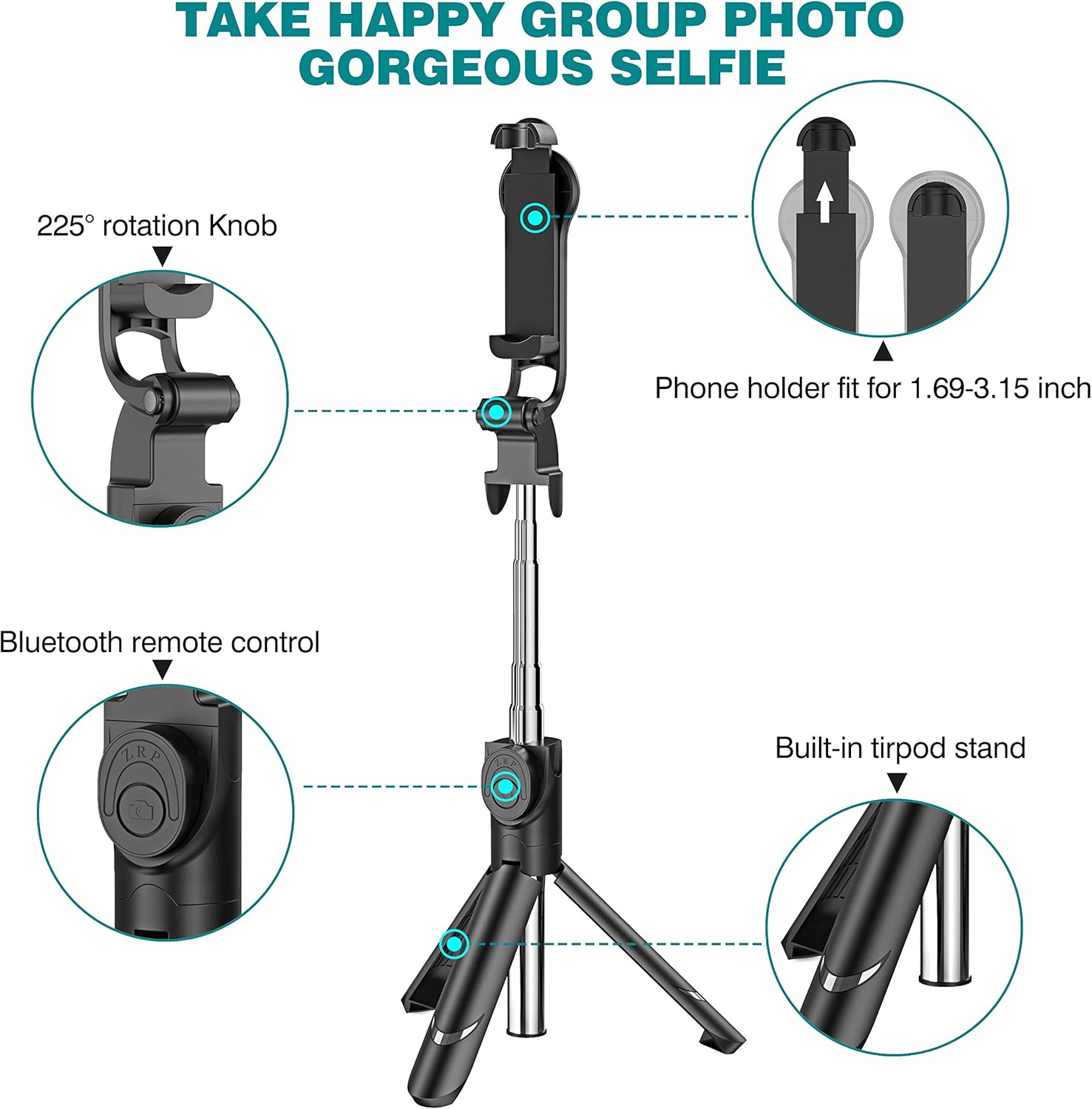 Selfie Stick, Extendable Selfie Stick Tripod with Detachable Wireless Remote and Tripod Stand Selfie Stick for iPhone X/iPhone 8/8 Plus/iPhone 7/7 Plus, Galaxy S9/S9 Plus/S8/S8 Plus/Note8,Huawei,More: Camera & Photo