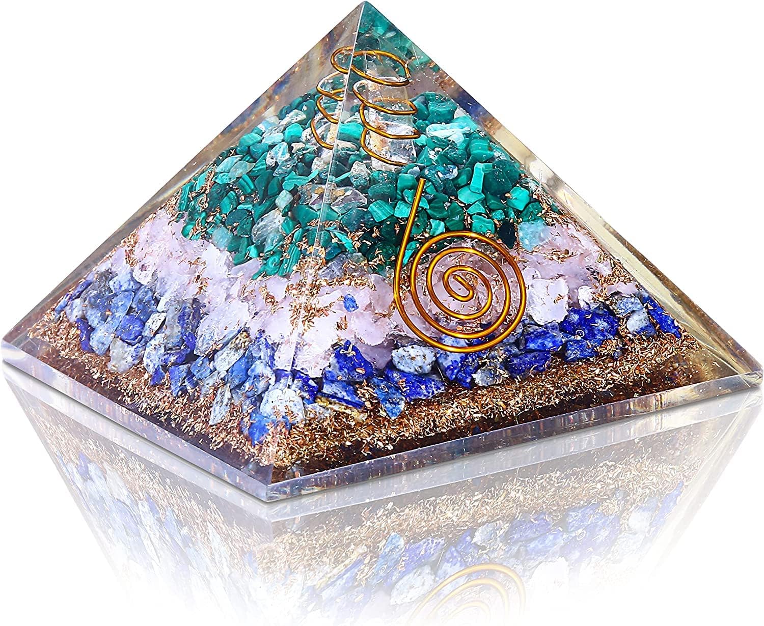 Mixed Media - Orgone Pyramid Success Confidence - Rose Quartz Malachite Lapis Lazuli Crystal Pyramid - Positive Energy Generator Orgonite Pyramid Protection - Pyramid Crystals and Healing Stones - Abundance Empath