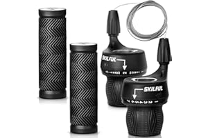 EMERK Bicycle 21 Speed Shifter Lever Revoshift Shift Lever Set, 3 x 7 Speed Grip Shift Left and Right Shifter for Mountain Bike with 1 Pair of Non-Slip Rubber Bike Handle Bar Grips