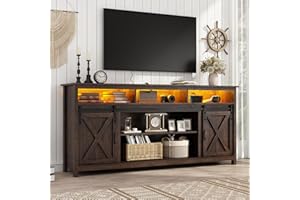 Vinctik 6&Fox 70in Wooden Farmhouse Entertainment Center for 80/75 inch TV,Double Layer Storage Farmhouse TV Stand,Double-Row Sockets with Wood Sliding Barn Door TV Stand(Double Layer Rustic Brown)