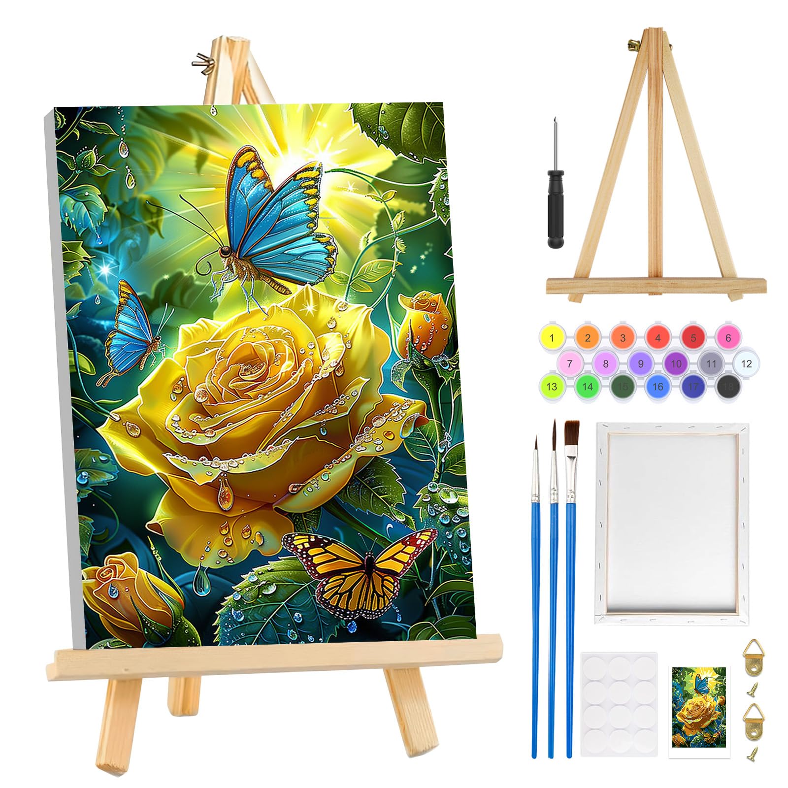 MOGTAA Paint by Numbers for Adults Beginners with Frame, Rose Landscape Painting by Numbers for Adults with Easel, Easy DIY Butterfly Oil Painting Kits Art Crafts for Home Decor, 8x12in