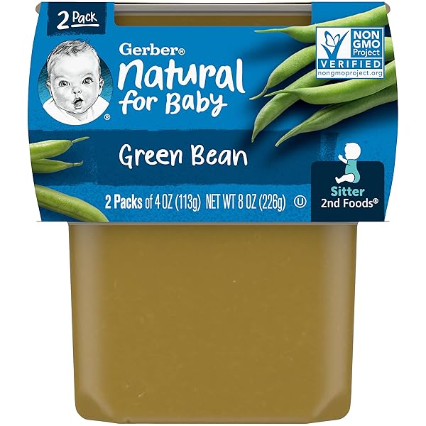 GERBER 2ND FOOD BABY FOOD GREEN BEAN PUREE, NATURAL & NON-GMO, 4 OUNCE, 2 COUNT