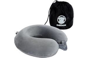 Makimoo Travel Neck Pillow, Top Memory Foam Pillow for Head Support, Ideal for Airplanes, Cars, and Home Recliners, Adjustable and Soft (Grey)