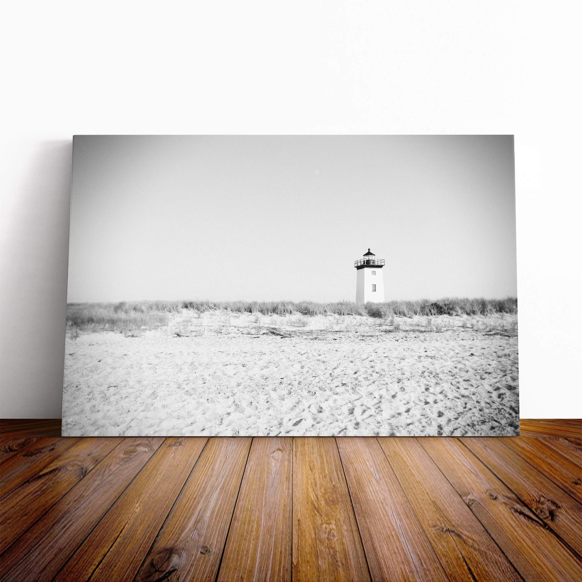 Architecture Beach and Lighthouse Canvas Print | Gallery Wrapped 30mm Frame Wall Art | 20x14 inches | Ready to Hang | Modern Seascape Picture | Living Room Bedroom Lounge Office